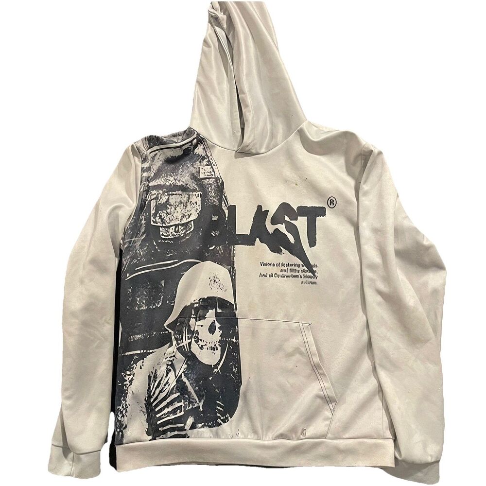 BLAST Graphic Gothic Hoodie 2XL Kangaroo Pocket Skull Grunge Y2K Streetwear